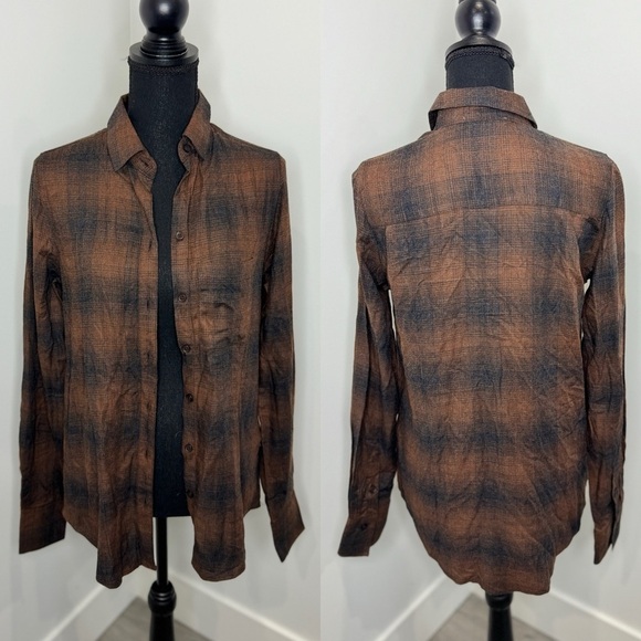 beachlunchlounge Tops - Beachlunchlounge Brown Plaid Button Up (XS)